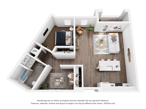 Floor plan for 1 bed, 1 bath, 830 sqft